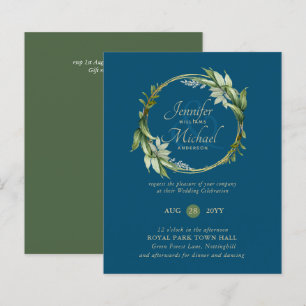 BUDGET Greenery Wreath Modern Wedding Invitation