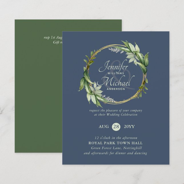 BUDGET Greenery Wreath Wedding Invtiations Colours (Front/Back)