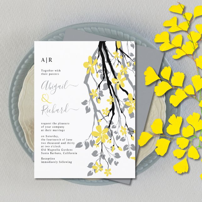 BUDGET Grey and yellow flowers wedding invitation (Creator Uploaded)