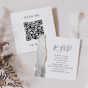 Budget Grey Gold Agate Wedding QR Code RSVP Enclosure Card