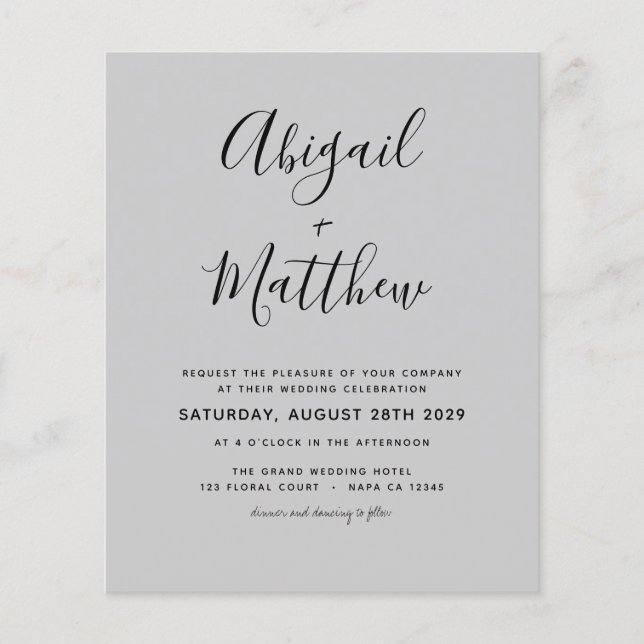 Budget Grey Modern Minimalist Wedding Invitation F Flyer (Front)