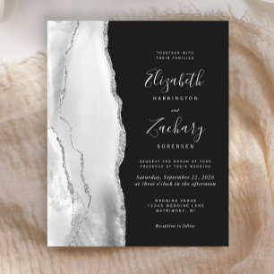 Budget Grey Silver Agate Dark Wedding Invitation