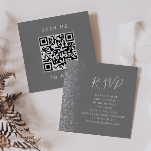 Budget Grey Silver Glitter Wedding QR Code RSVP Enclosure Card