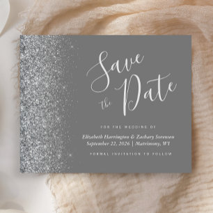 Budget Grey Silver Glitter Wedding Save the Date
