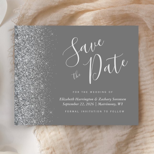 Budget Grey Silver Glitter Wedding Save the Date (Creator Uploaded)