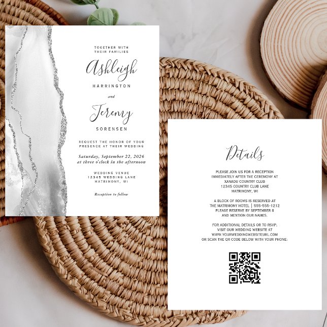 Budget Grey Silver QR Code Wedding Invitation (Creator Uploaded)
