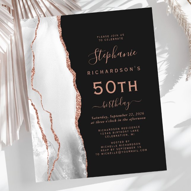 Budget Grey White Rose Gold Agate 50th Birthday (Creator Uploaded)