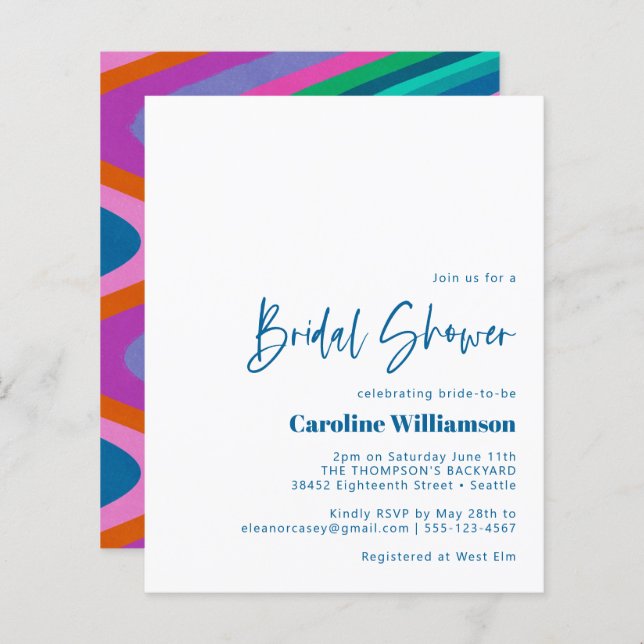 Budget Groovy Colourful Unique Retro Bridal Shower (Front/Back)