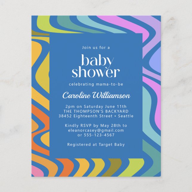 Budget Groovy Retro Abstract Blue Baby Shower (Front)