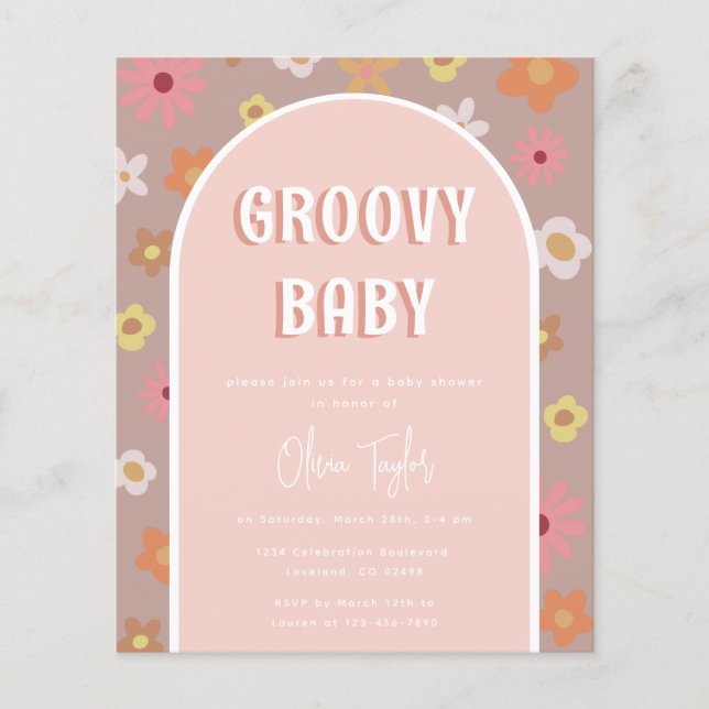Budget Groovy Retro Girl Baby Shower Invitation (Front)
