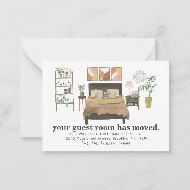 Budget Guest Room Moved Boho Chic Bedroom Moving Card (Front)