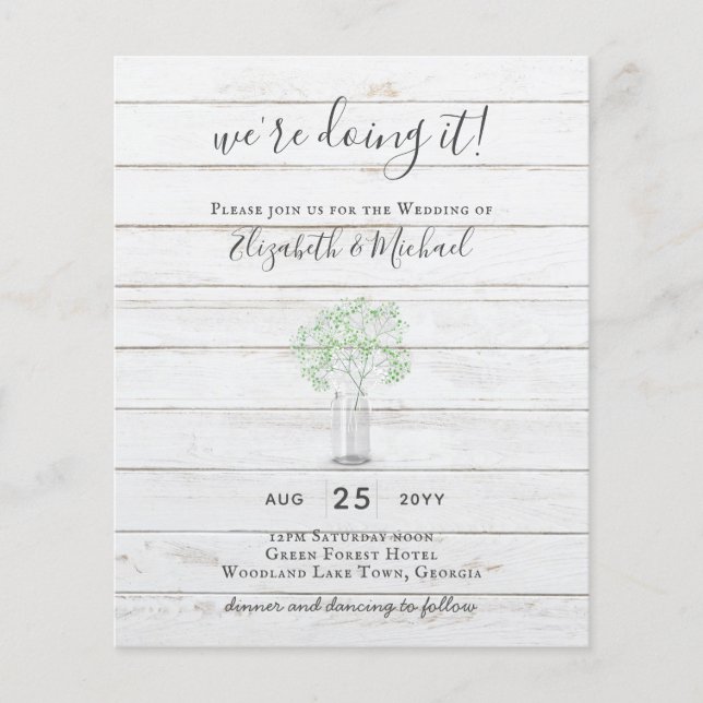 BUDGET Gypsophila Mason Jar Modern Minimal WEDDING Flyer (Front)