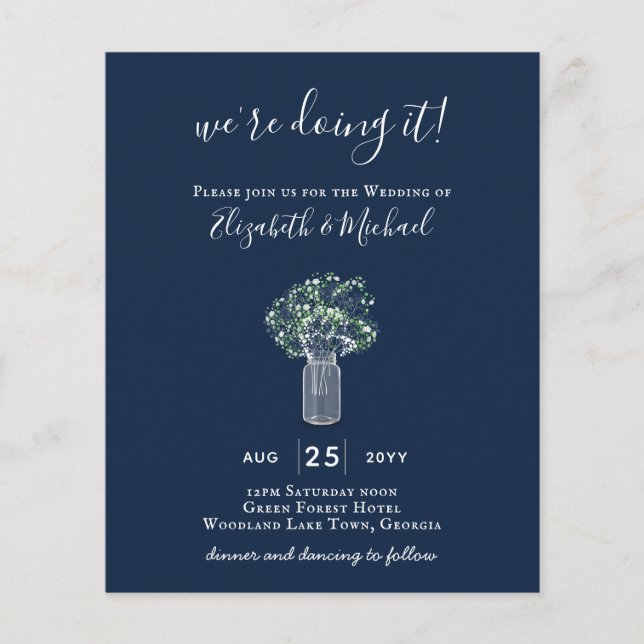 BUDGET Gypsophila Mason Jar Modern Minimal WEDDING Flyer (Front)