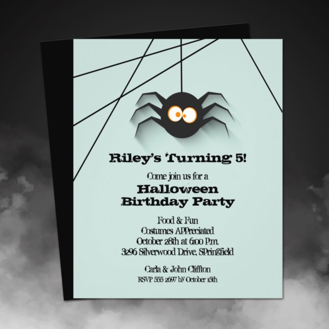 Budget Halloween Black Spider Birthday Invitation  Flyer (Printed on affordable THIN 80 lb flyer paper - heavier paper available in our collection.)