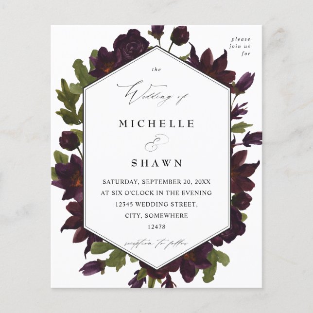 Budget Halloween Purple Floral Wedding Flyer (Front)