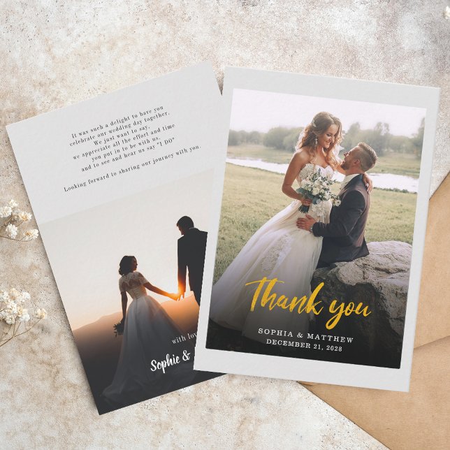 Budget Hand-Lettered Photo Wedding Thank You Card (Wedding Thank You Photos Notecard)