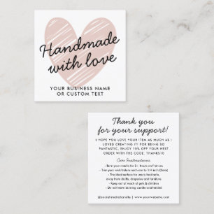 Budget Handmade with Love Heart Thanks Candle Care Square Business Card