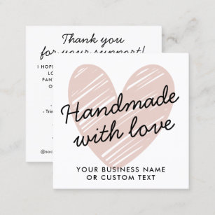 Budget Handmade with Love Heart Thanks Candle Care Square Business Card