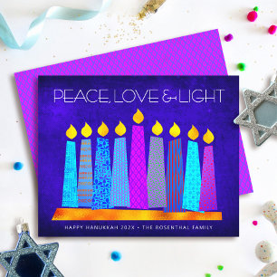 Budget Hanukkah Candles Peace Love Light Blue Card
