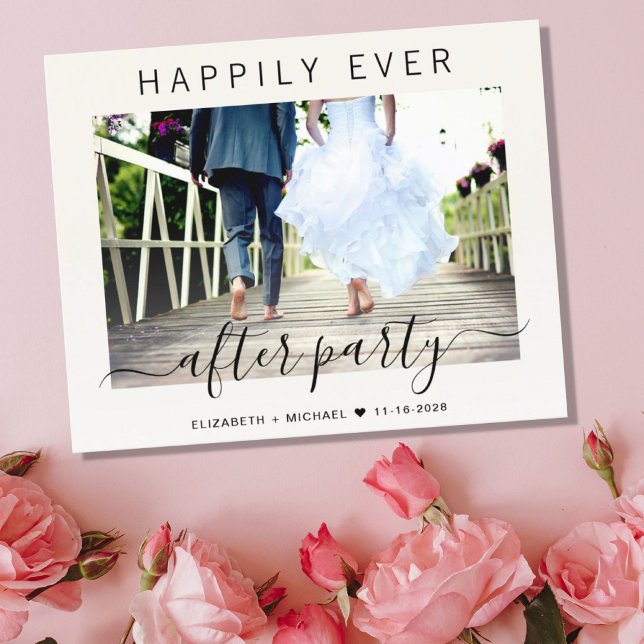 Budget Happily Ever After Party Photo Cream Invite (Creator Uploaded)