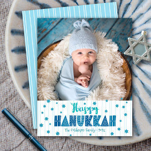 Budget Happy Hanukkah Photo Fun Blue Stars Card
