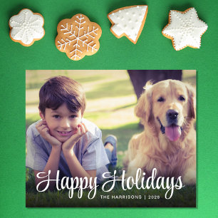 Budget Happy Holidays 3 Photo Christmas Card