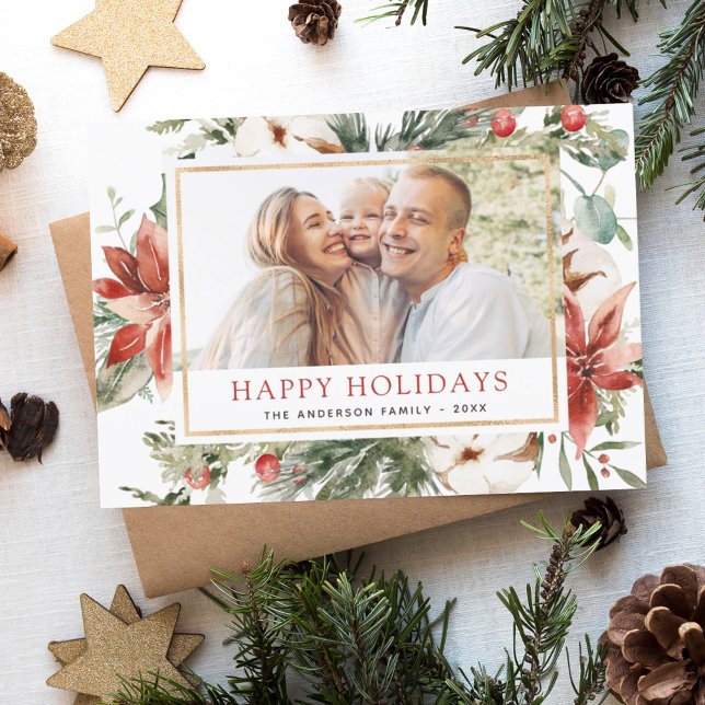 Budget Happy Holidays Christmas Greenery Photo Flyer (Creator Uploaded)