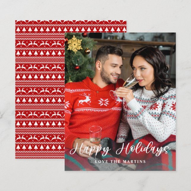 Budget Happy Holidays Fun Script Photo Vertical (Front/Back)