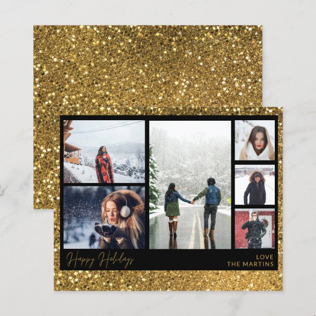 Budget Happy Holidays Gold Glitter Multi Photo (Front/Back)