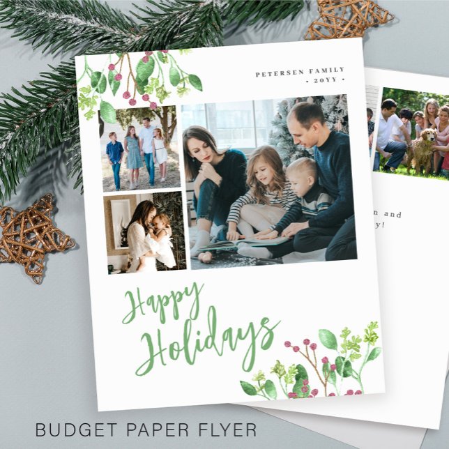 Budget Happy Holidays greenery photo Holiday Card (Creator Uploaded)