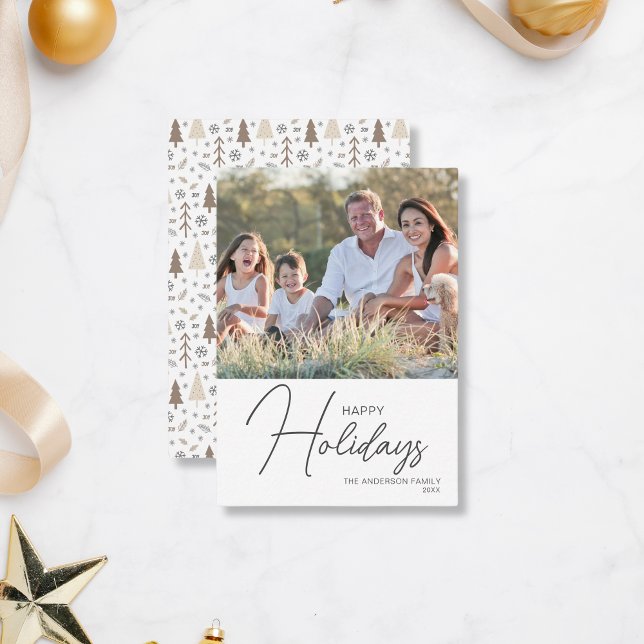 Budget Happy Holidays Modern Photo Christmas Card (Create your own budget personalized photo Christmas Card by MINTIC DESIGN STUDIO)