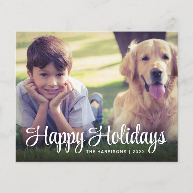 Budget Happy Holidays White Script Photo Overlay (Front)
