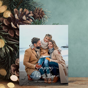 Budget Happy New Year Elegant Script Photo Card