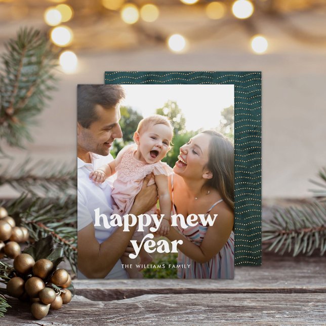 Budget Happy New Year Modern Typography Photo Card (Creator Uploaded)