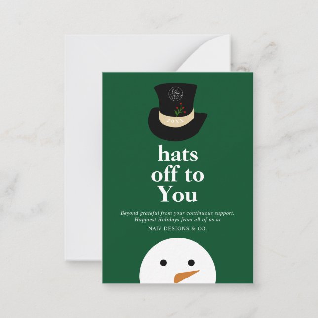 BUDGET Hats Off To You Snowman Green Company Logo Card (Front)