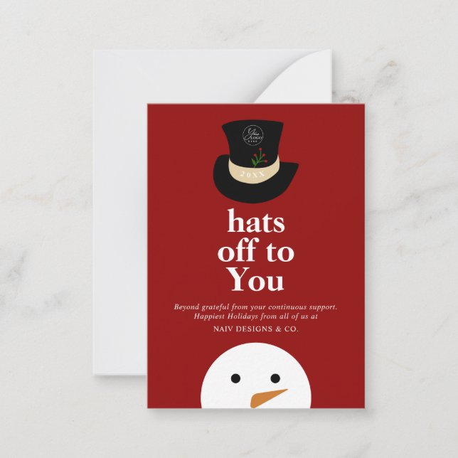 BUDGET Hats Off To You Snowman Red Company Logo Card (Front)