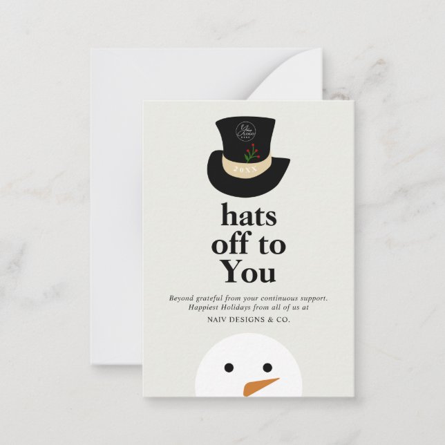 BUDGET Hats Off To You Snowman White Company Logo Card (Front)