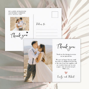 Budget Heart Photo Wedding Thank You Script  Postcard