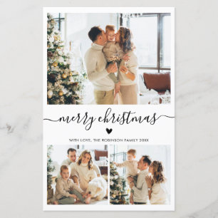 Budget Heart Script 3 Photo Collage Christmas Card