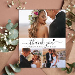 Budget Heart Script Collage Wedding Thank You Card<br><div class="desc">Budget, Minimalist Modern Elegant „Thank You” Script 3 Photo Collage Wedding Thank You personalised affordable low budget thin card. Stylish wedding thank you card template featuring four photo on the front and one photo on the back. ***PLEASE NOTE! *** BUDGET PAPER/FLYER IS PAPER THIN. *** UPGRADE THE PAPER FOR A...</div>