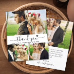 Budget Heart Script Collage Wedding Thank You Card<br><div class="desc">Budget, Minimalist Modern Elegant „Thank You” Script 3 Photo Collage Wedding Thank You personalised affordable low budget thin card. Stylish wedding thank you card template featuring four photo on the front and one photo on the back. ***PLEASE NOTE! *** BUDGET PAPER/FLYER IS PAPER THIN. *** UPGRADE THE PAPER FOR A...</div>