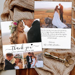Budget Heart Script Collage Wedding Thank You  Flyer<br><div class="desc">Budget, Modern Minimalist Elegant „Thank You” Script 3 Photo Collage Wedding Thank You personalised affordable low budget flyer. Stylish wedding thank you paper template featuring four (3) photo on the front and one photo on the back. With the text „Thank You” in a swirly hand lettered typography script font with...</div>