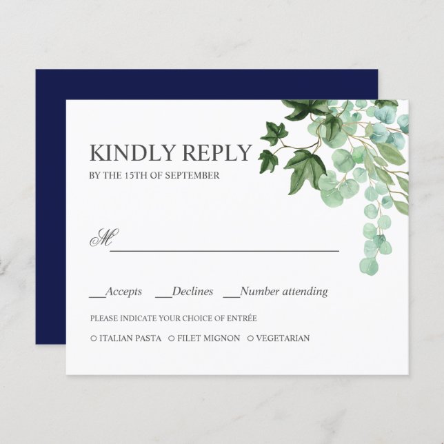 BUDGET Hedera  Ivy leaves WEDDING RSVP MEAL CHOICE (Front/Back)
