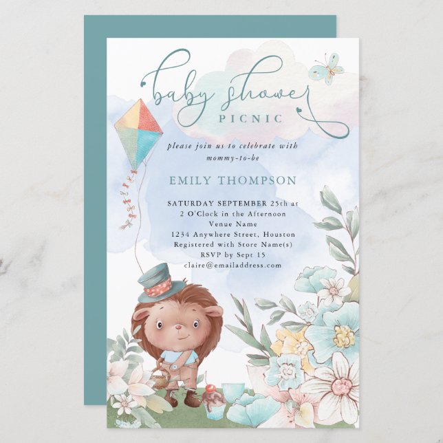 Budget Hedgehog Baby Shower Picnic Boy Invite (Front/Back)