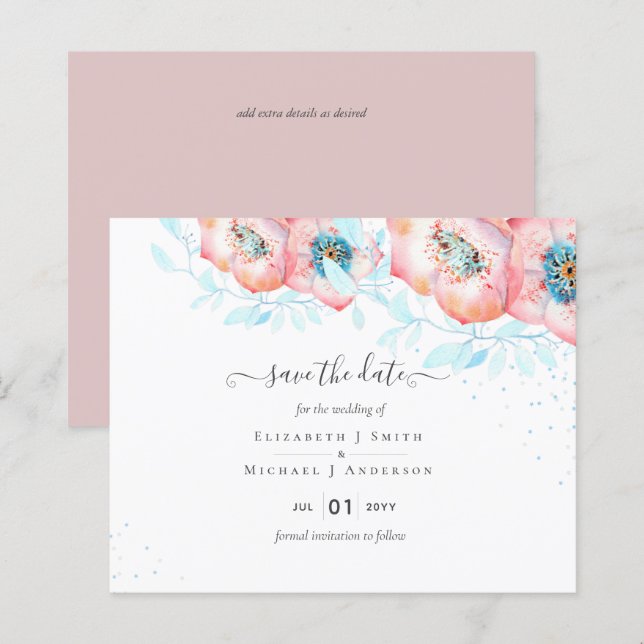 BUDGET Hellebore Turquoise Peach Floral Wedding (Front/Back)