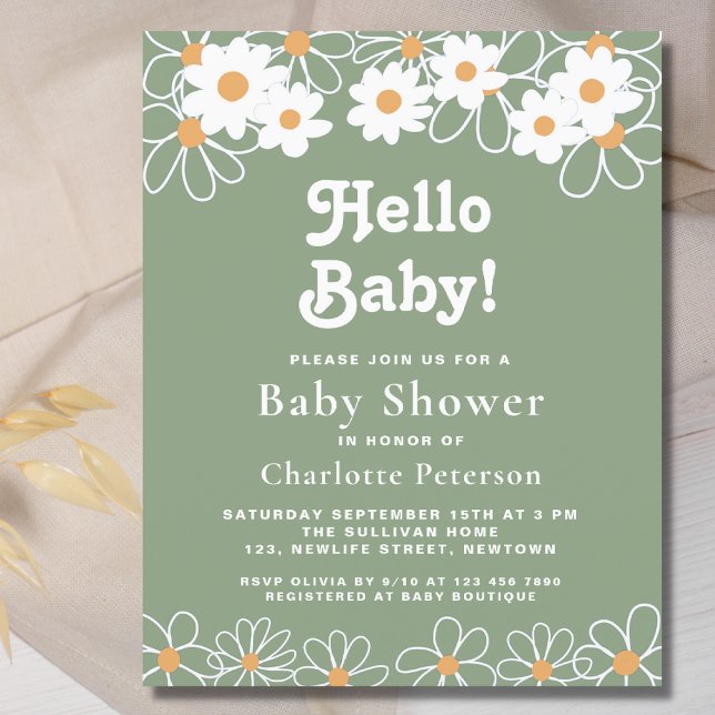 Budget Hello Baby Daisy Baby Shower Invitation (Creator Uploaded)