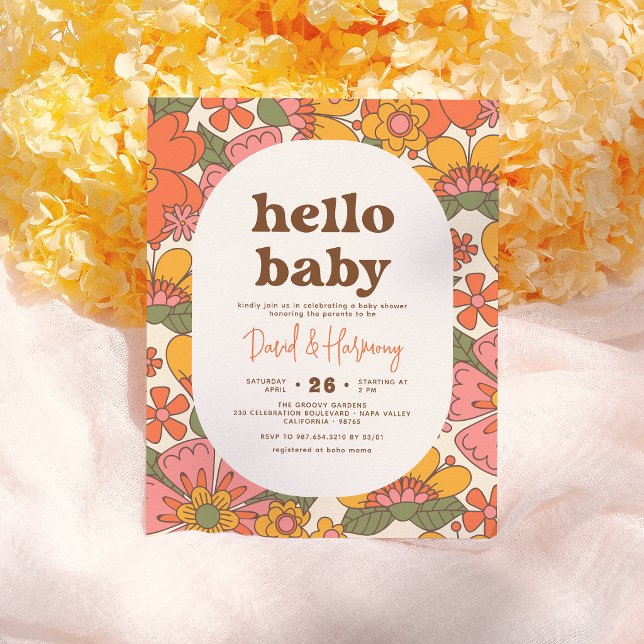 Budget Hello Baby Groovy Retro Flowers Baby Shower (Creator Uploaded)