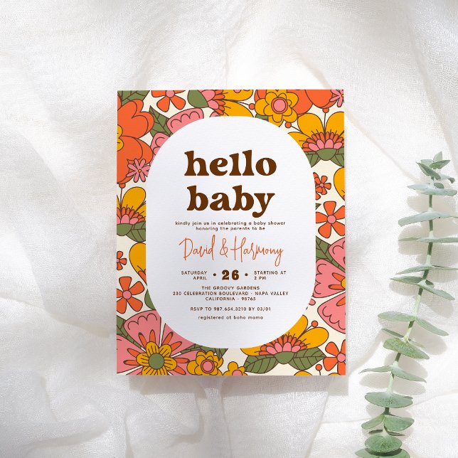 Budget Hello Baby Groovy Retro Flowers Baby Shower (Creator Uploaded)