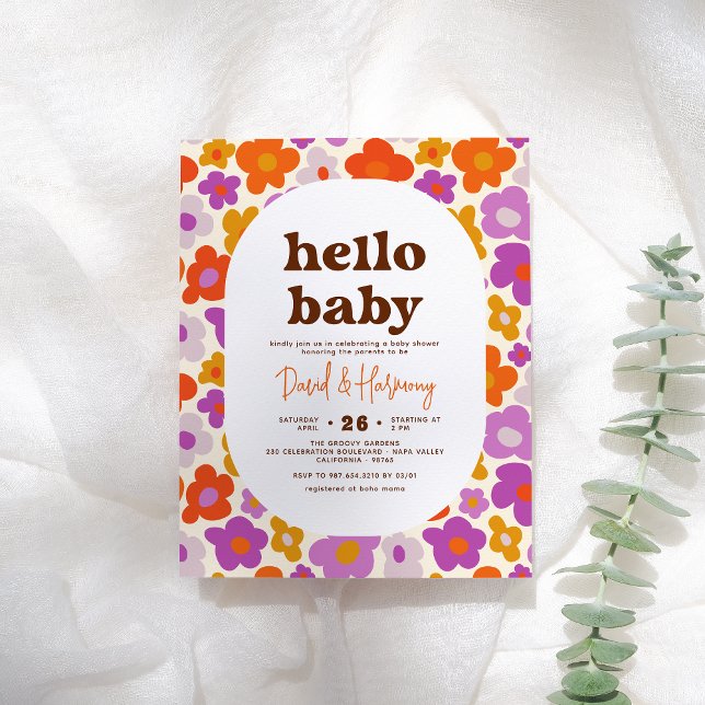 Budget Hello Baby Retro Orange Daisy Baby Shower (Creator Uploaded)