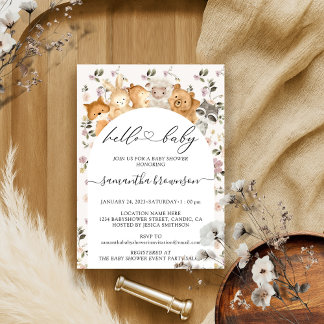Budget Hello Baby Shower Flower Forest Animals Invitation